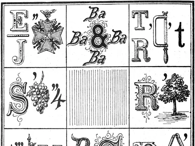 The image shows a black and white drawing of a bingo card with the letters A, B, C, D, E, F, G, H,...