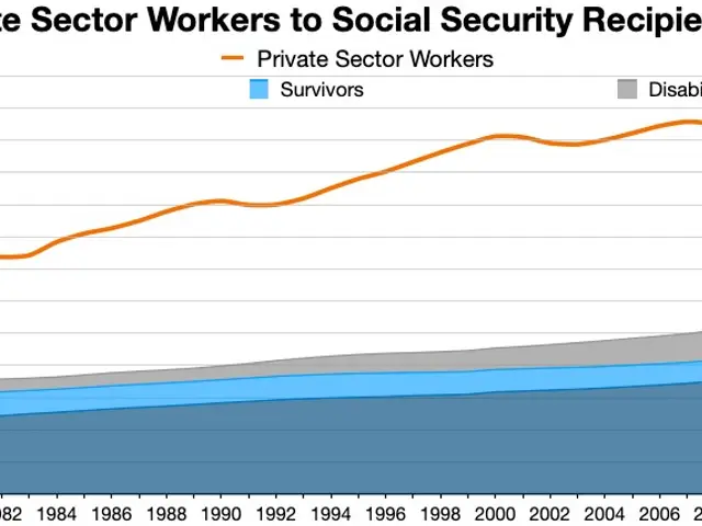 The image shows a graph depicting the number of private sector workers to social security...