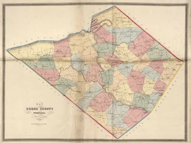 The image shows an old map of the state of Pennsylvania, with the counties of Beere County,...