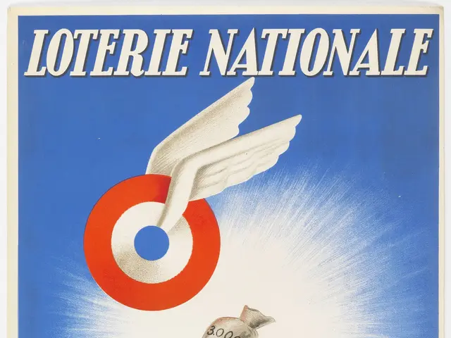 The image shows a poster advertising a lottery nationale with a picture of a bird flying over a...