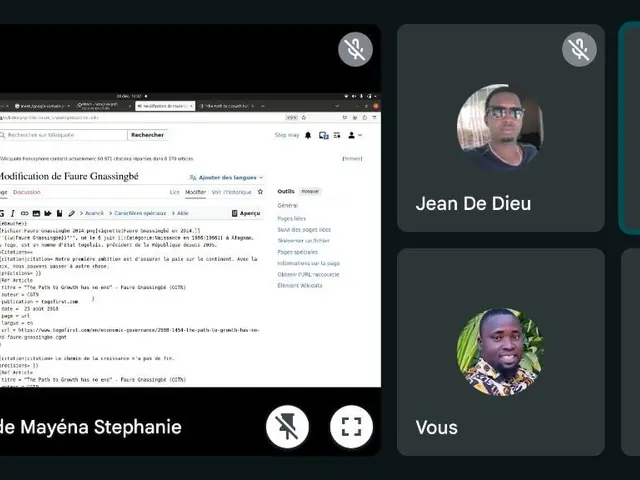 The image shows a screenshot of a computer screen with a group of people on it. On the left side of...