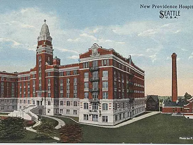The image shows a postcard of the New Providence Hospital in Seattle, Washington. It features a...