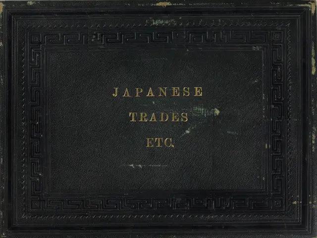 The image shows a black book with the words "Japanese Trades, Inc." written on it against a white...