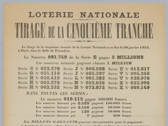 The image shows a paper with the text "Loterie Nationale Tirage de la Cinquième Tranche" written on...