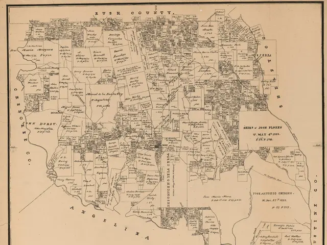 The image shows an old map of the city of Nacogdoches County, Texas. It is a paper map with text...