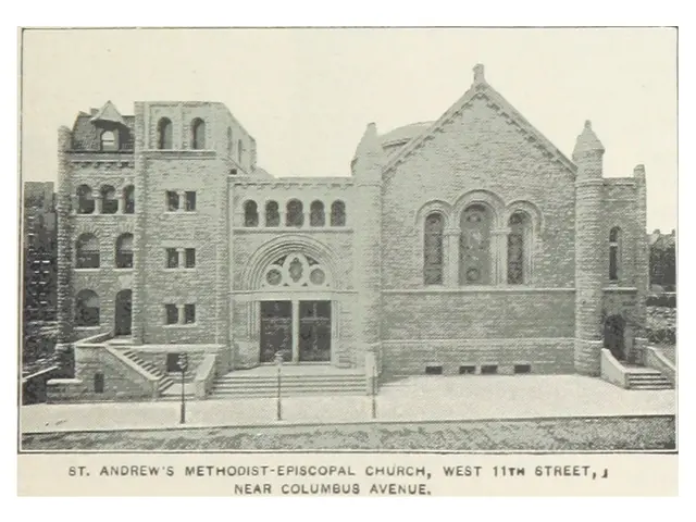 The image shows St. Andrew's Methodist Episcopal Church in West 11th Street, near Columbus Avenue....