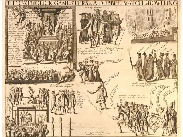 The image shows a paper with pictures and text depicting the Catholic Gamers of a Double Match of...