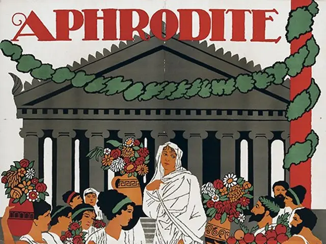 The image shows a poster advertising the Aphrodite festival in Athens, Greece. It features a group...