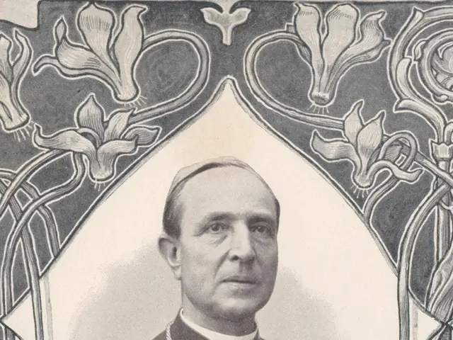 The image shows a black and white photo of a man in a priest's robes, identified as Dr. Adolf...