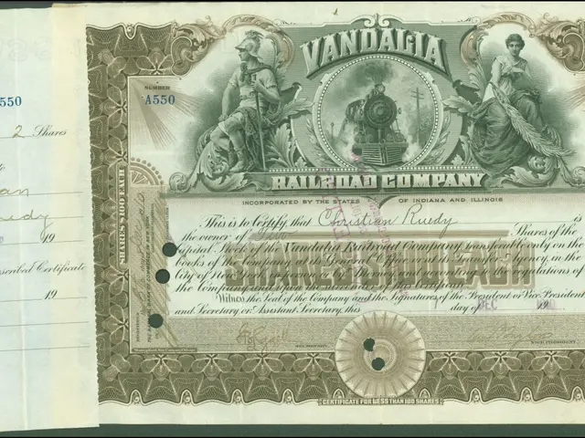 The image shows an old stock certificate with a picture of a man and woman on it. The certificate...