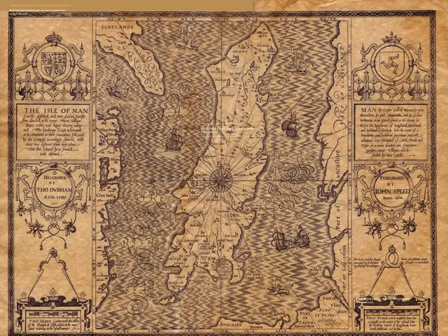 The image shows an old map of the Isle of Man on a piece of paper. The map is detailed and shows...