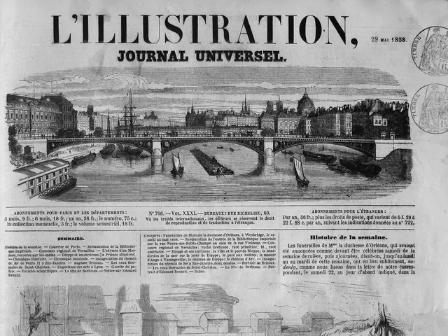 The image shows an old newspaper with a drawing of a group of people standing around a casket,...