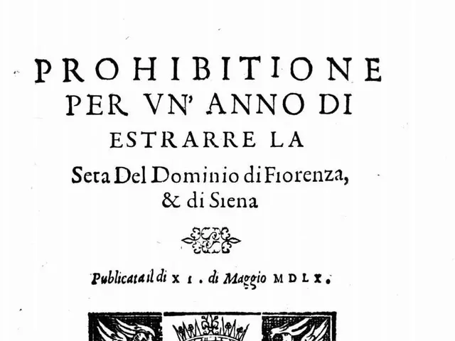 The image shows a poster with a picture and text that reads "Prohibitione per vn'anno di estrarre...