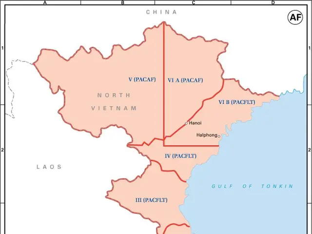 The image shows a poster with a map of Vietnam and its vicinity. The map is detailed and shows the...