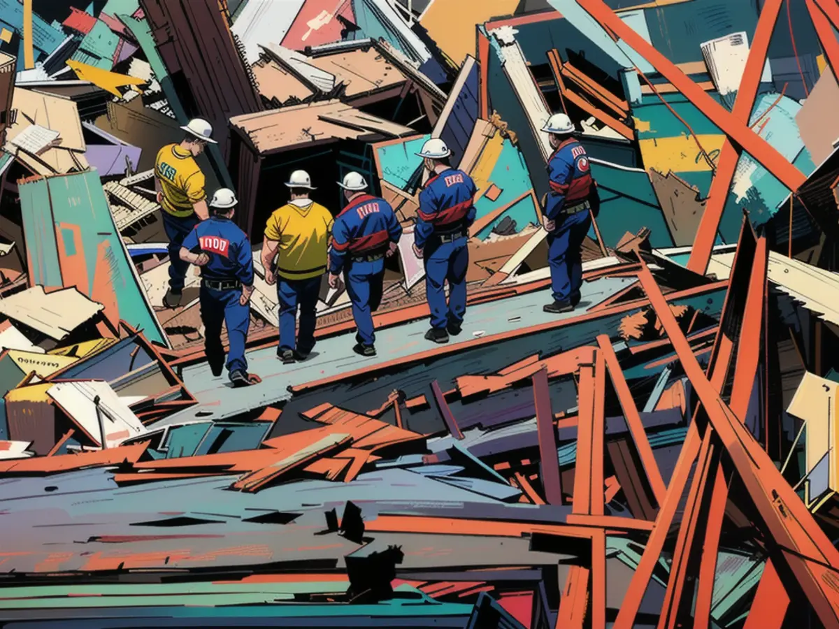 Emergency workers handle aftermath of tornado in Sulphur, Oklahoma on April 28. Emergency responders work in Sulphur, Oklahoma on April 28, following a tornado.