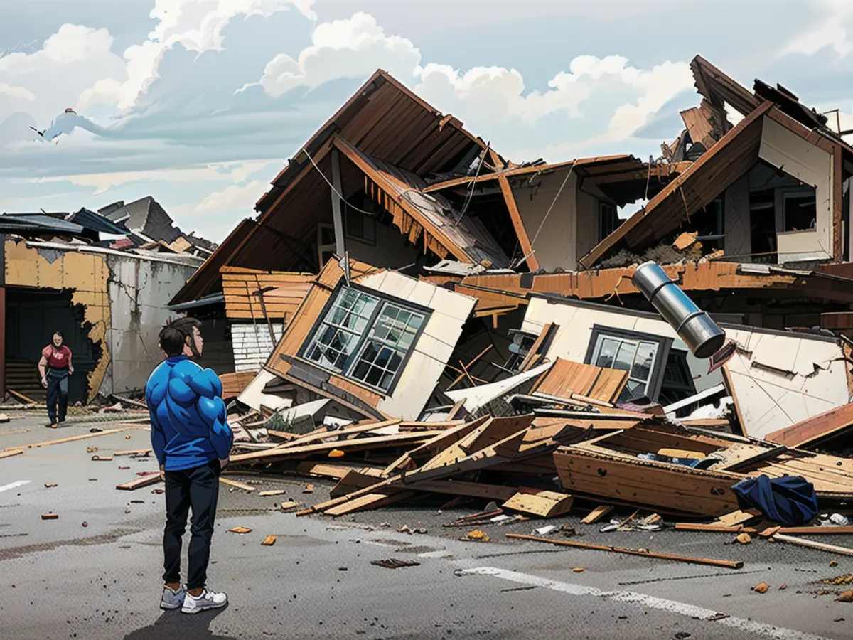 The aftermath of a tornado ravaging Sulphur, Oklahoma on April 27, 2024. Damage from a tornado that tore through Sulphur, Oklahoma, on April 27, 2024.