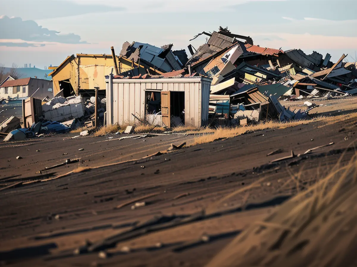 In Minden, Iowa, on Saturday, April 27, 2024, visible are the damages caused by a tornado. Tornado damage is seen in Minden, Iowa, Saturday, April 27, 2024.