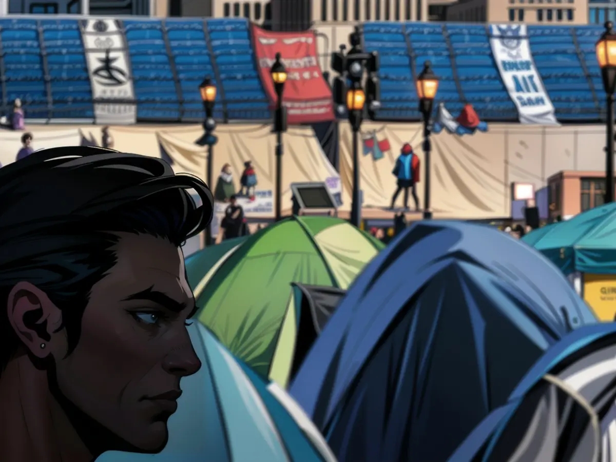 Tents erected by protesters are visible at Columbia University amidst preparations for graduation events on April 24, 2024 in New York City. Administrators and pro-Palestinian demonstrators achieved some advancements in talks, following the institution's imposition of a midnight ultimatum for the dismantling of the camp. The atmosphere on campus remained tense. Tents set up by demonstrators are seen on the Columbia campus against the backdrop of the university's preparation for graduation ceremonies on April 24, 2024 in New York City. School administrators and pro-Palestinian, student protesters made progress on negations after the school set a midnight deadline for students to disband their encampment as tensions remained high on the campus.
