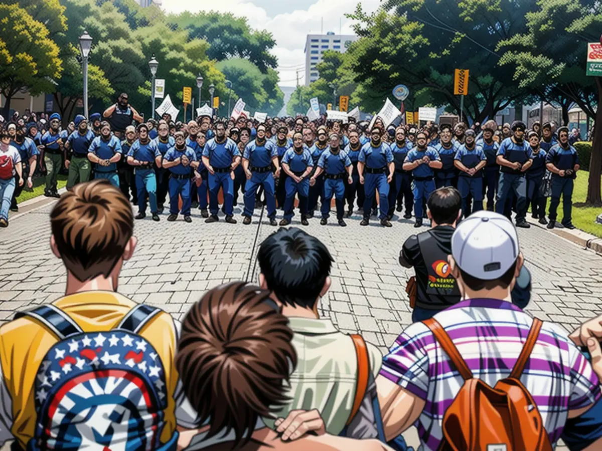 Pro-Palestinian activists clash with police officials on Wednesday at the University of Texas in Austin. Pro-Palestinian demonstrators face off Wednesday with state officers at the University of Texas at Austin.