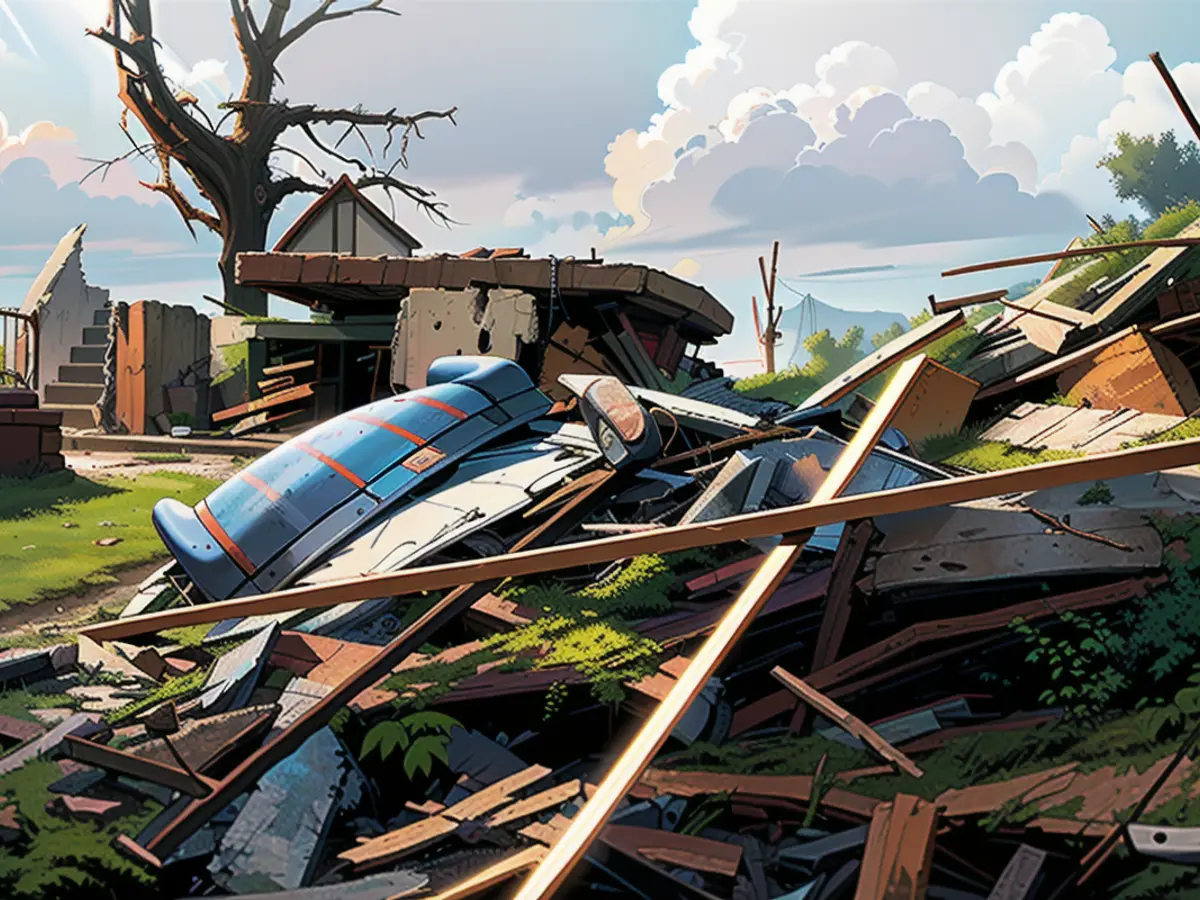 Damage from the storm is visible near the residence of the Slatten siblings. Storm damage is seen near the Slatten brothers' home.