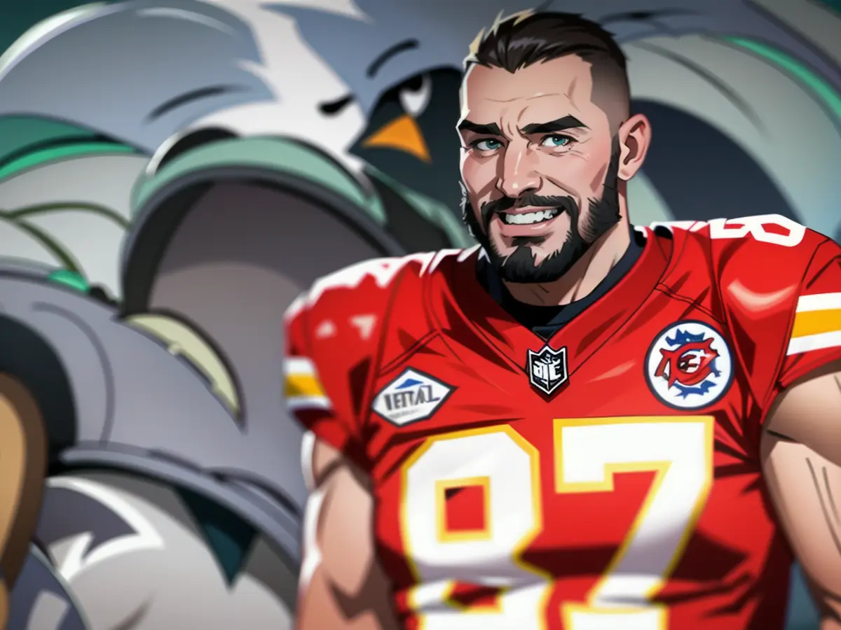 TRavgis Kelce, wearing jersey number 87 for the Kansas City Chiefs, observes before the encounter between the Chiefs and the New York Jets at MetLife Stadium in East Rutherford, NJ on October 1st, 2023. EAST RUTHERFORD, NEW JERSEY - OCTOBER 01: Travis Kelce #87 of the Kansas City Chiefs looks on prior to the game New York Jets at MetLife Stadium on October 01, 2023 in East Rutherford, New Jersey. (Photo by Dustin Satloff/Getty Images)