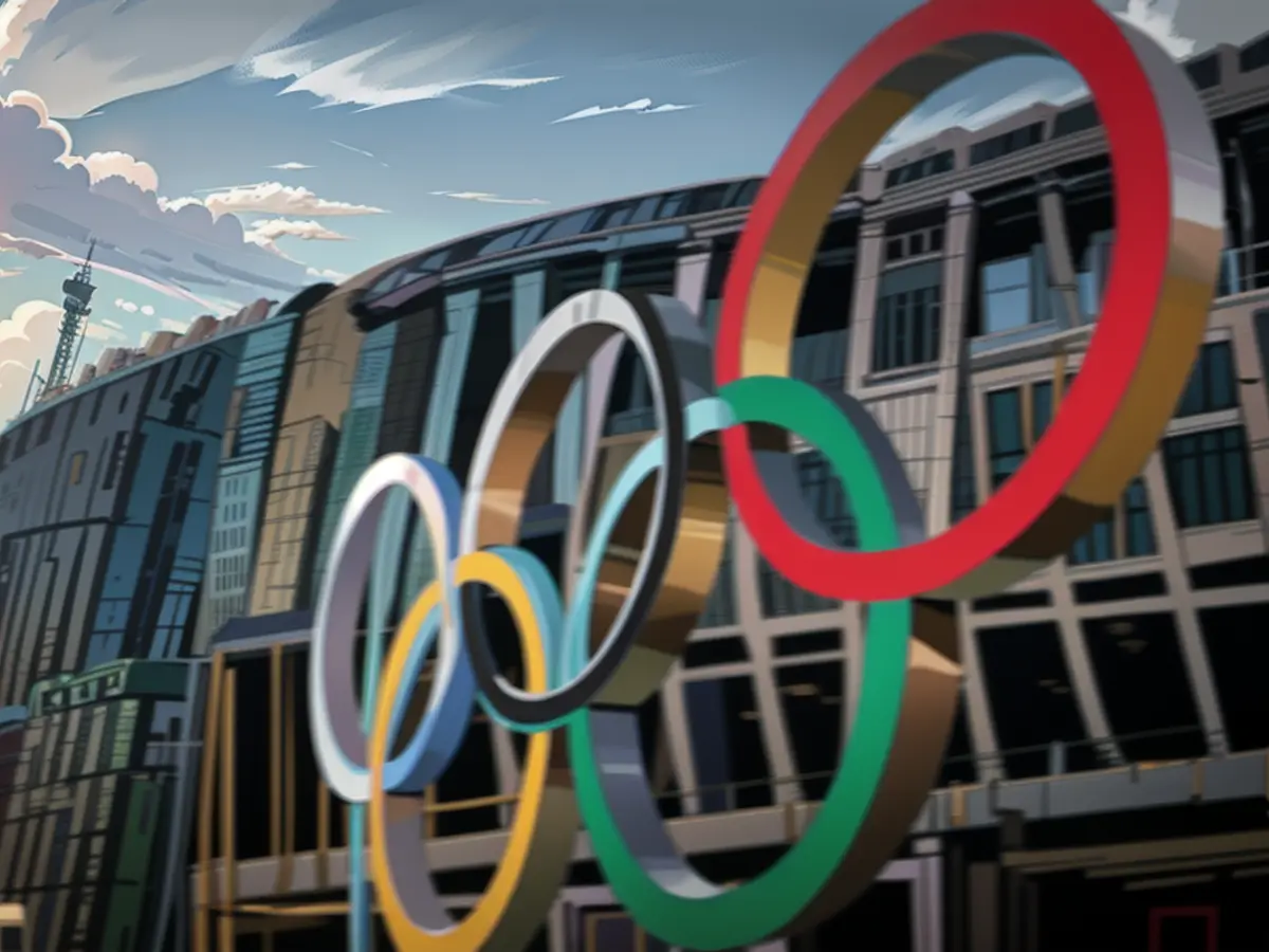 At the start of a board meeting for the International Olympic Committee (IOC) in Lausanne on March 19, 2024, the Olympic rings are prominently displayed outside their headquarters. The Olympic rings are seen outside the headquarters of the International Olympic Committee (IOC) at the opening day of a executive board meeting in Lausanne on March 19, 2024. (Photo by Fabrice COFFRINI / AFP)