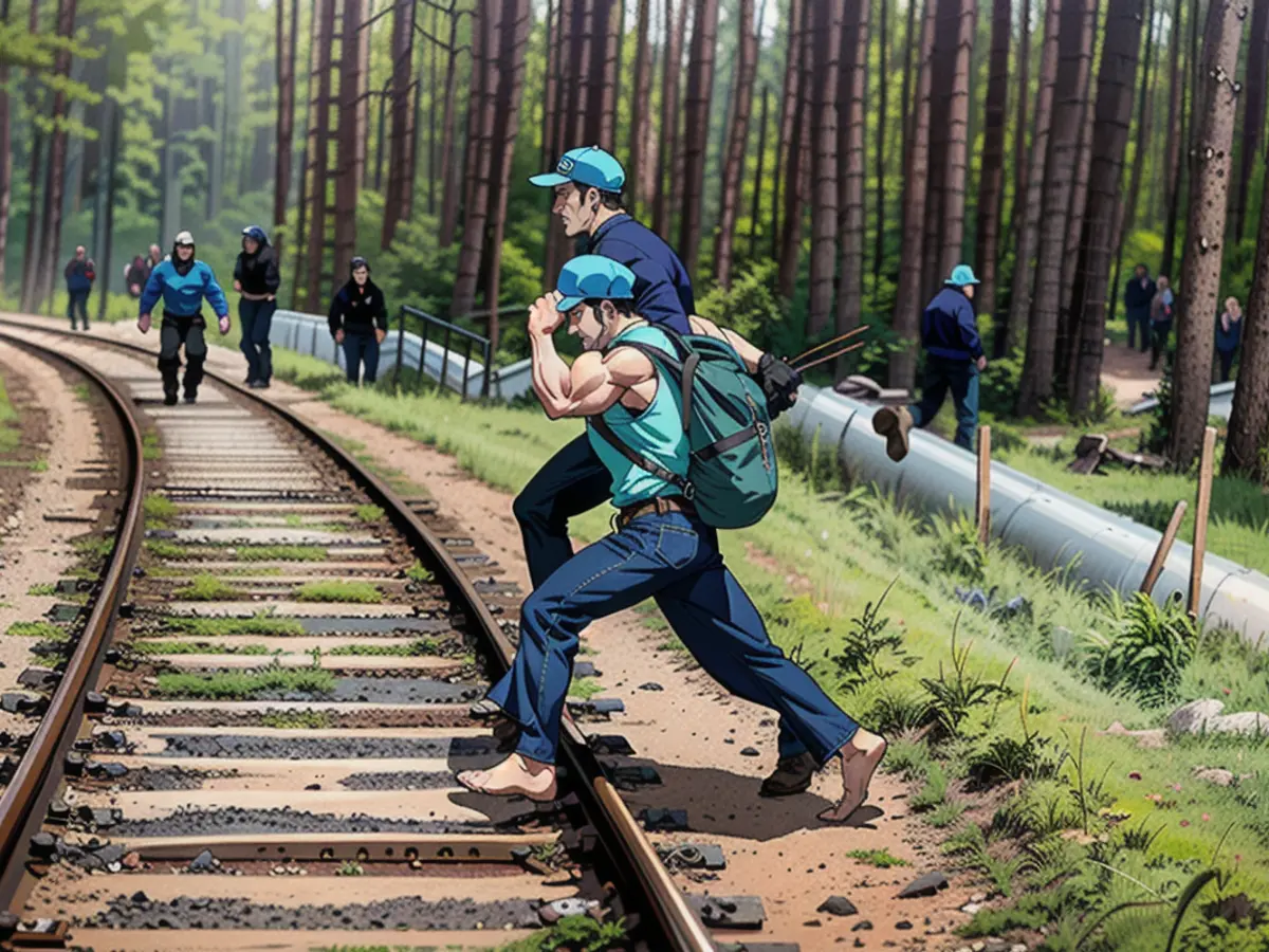 Some opponents of the car factory ran across the railroad tracks