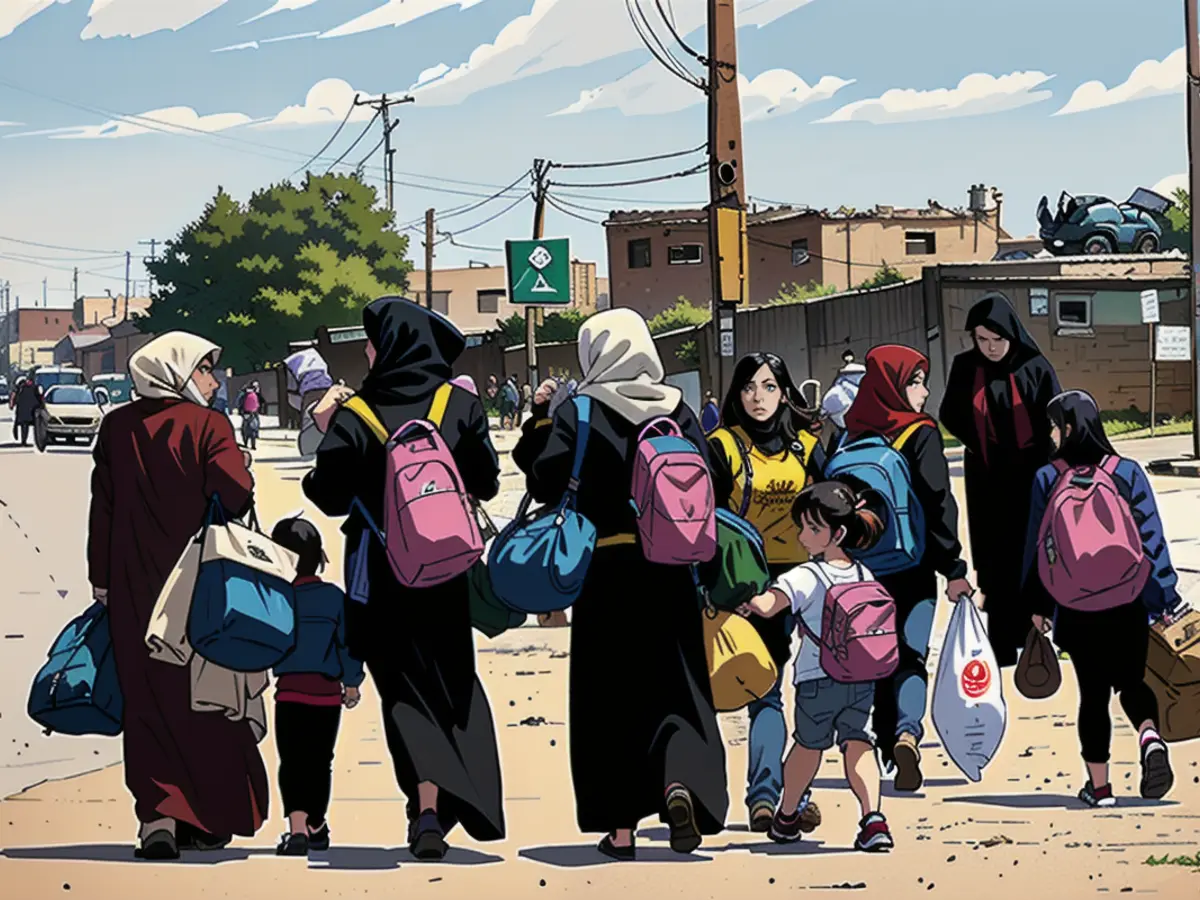 A family sets off on foot with their belongings from East Rafah to the protection zone