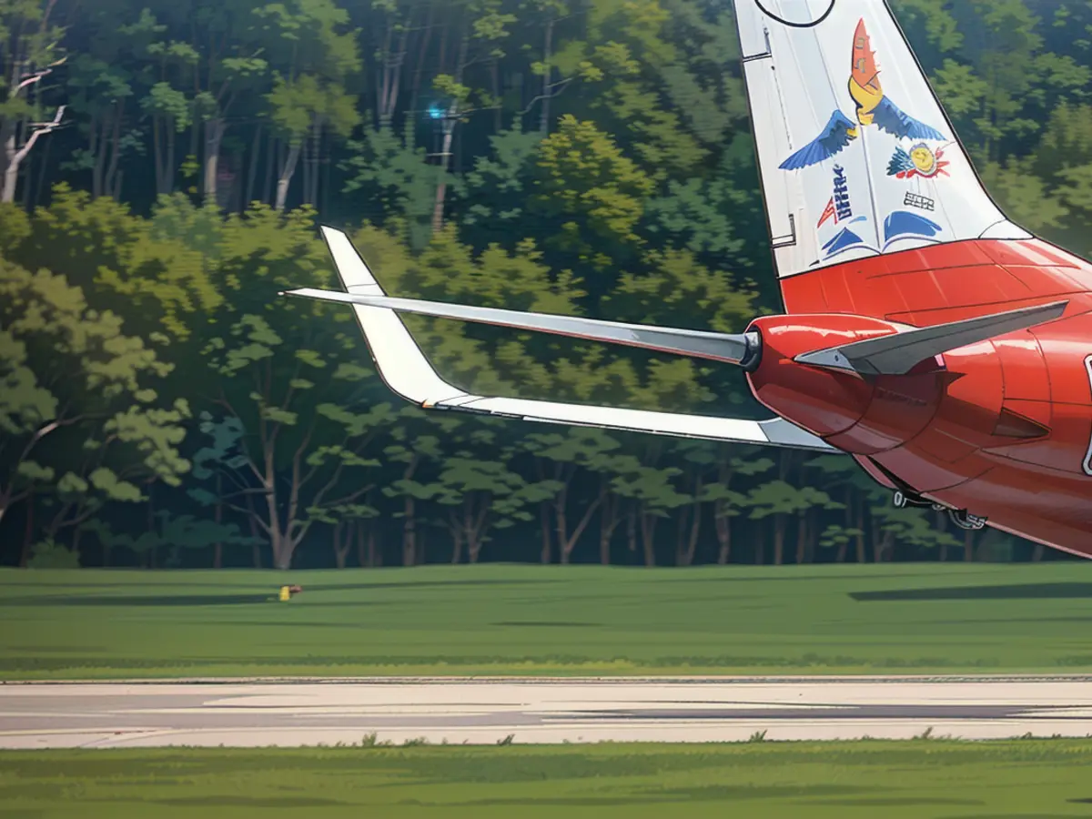 Kerosene flows out of the left wing of the Boeing