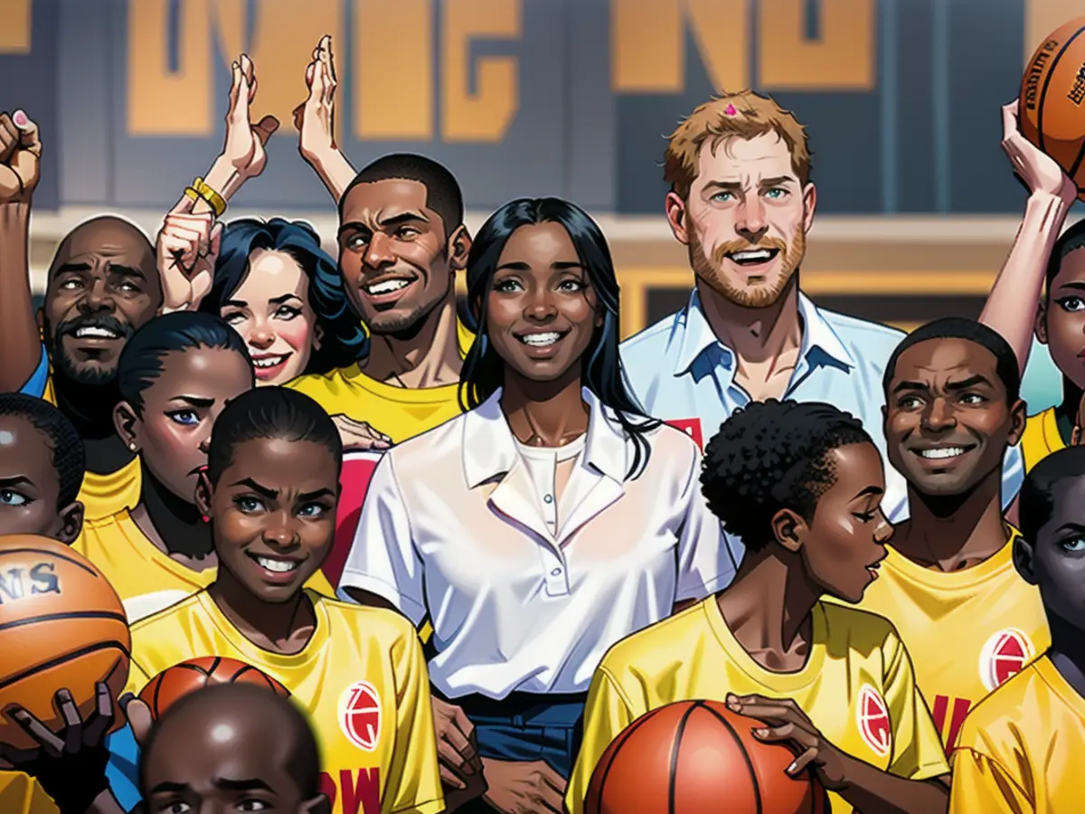 Duchess Meghan and Prince Harry visited the Giants of Africa charity, which uses the sport of basketball to enrich and empower young people, in Lagos on Sunday