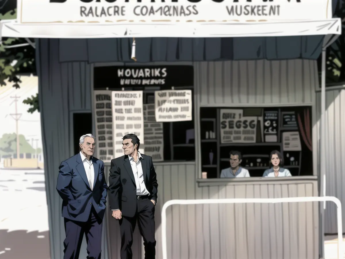 The founders: father Bernhard and son Bernd Albers in 1971 in front of their bookmaking stand at a racecourse. (