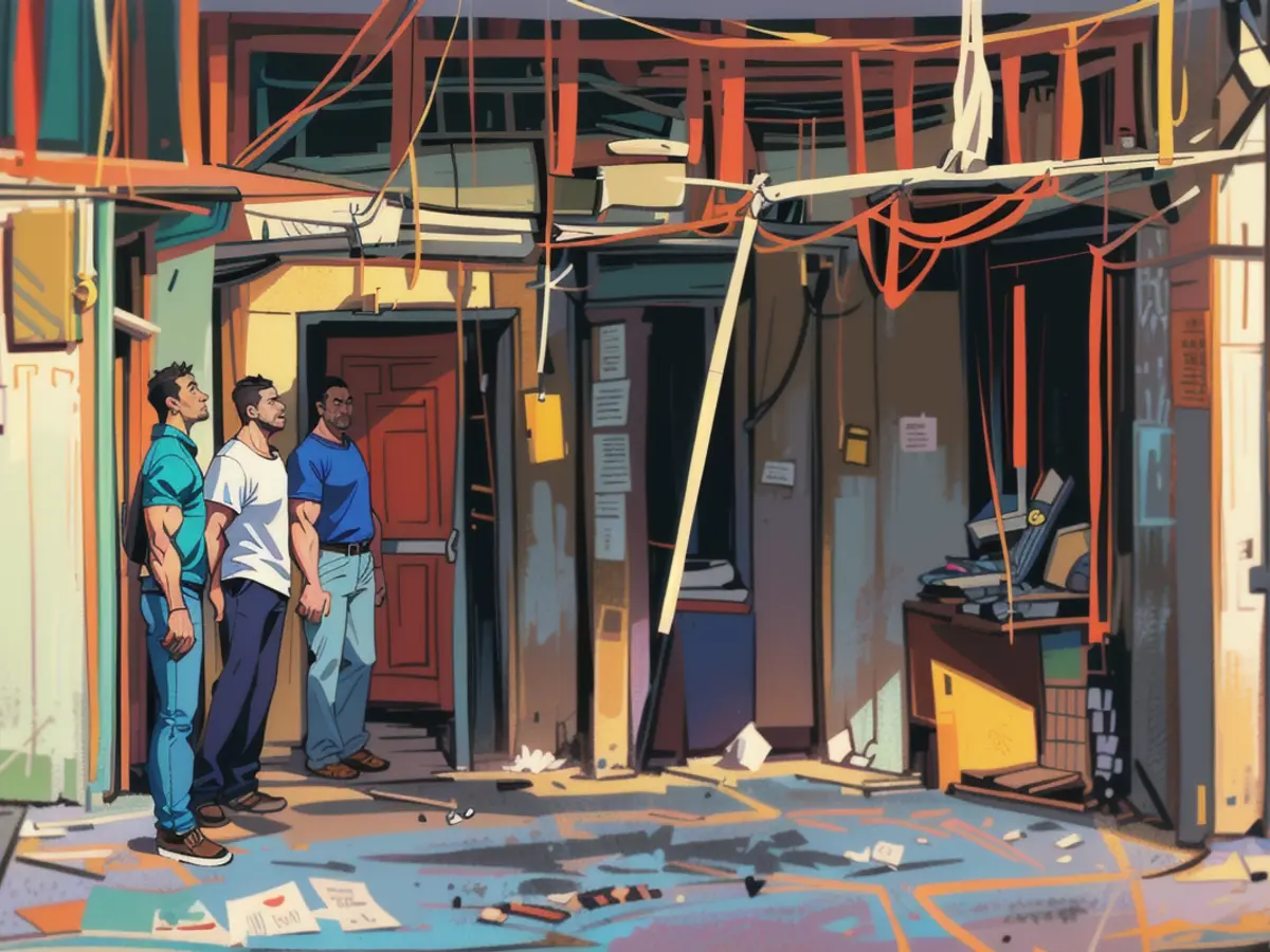 Inspectors examine a charred hotel room at the Ramada Hotel and Casino in Guyana. Investigators inspect a burnt-out hotel room at the Ramada Hotel and Casino in Guyana.