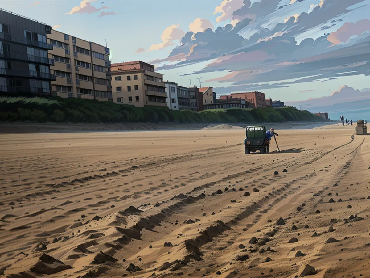 The shovels are still stuck in the sand. The ten-year-old was buried here