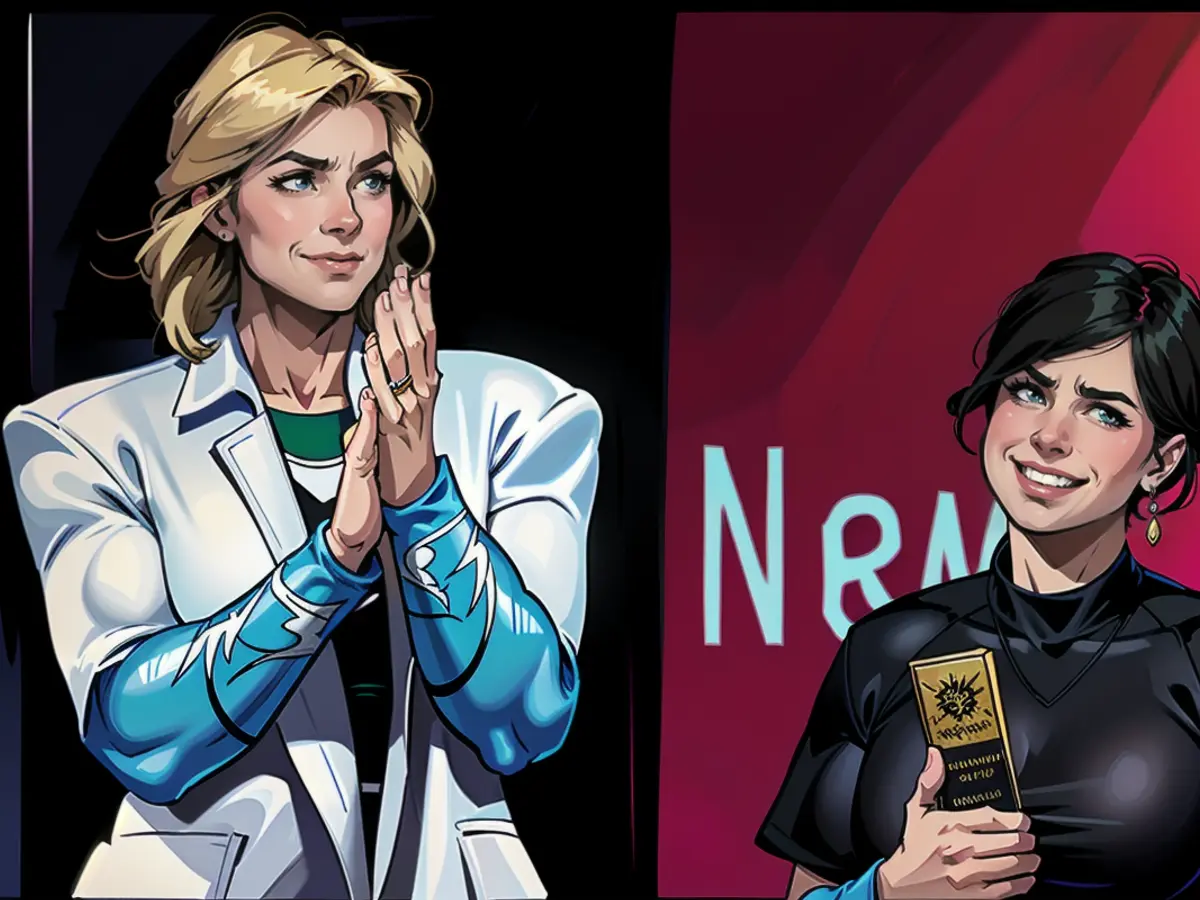 Swimming world champion Franziska van Almsick (l.) with the 