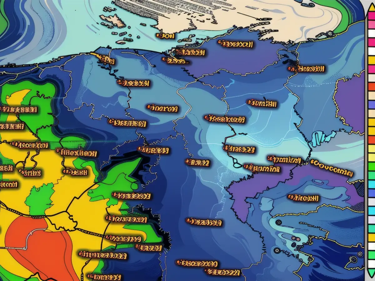 The weather map shows the amount of rain until next Thursday