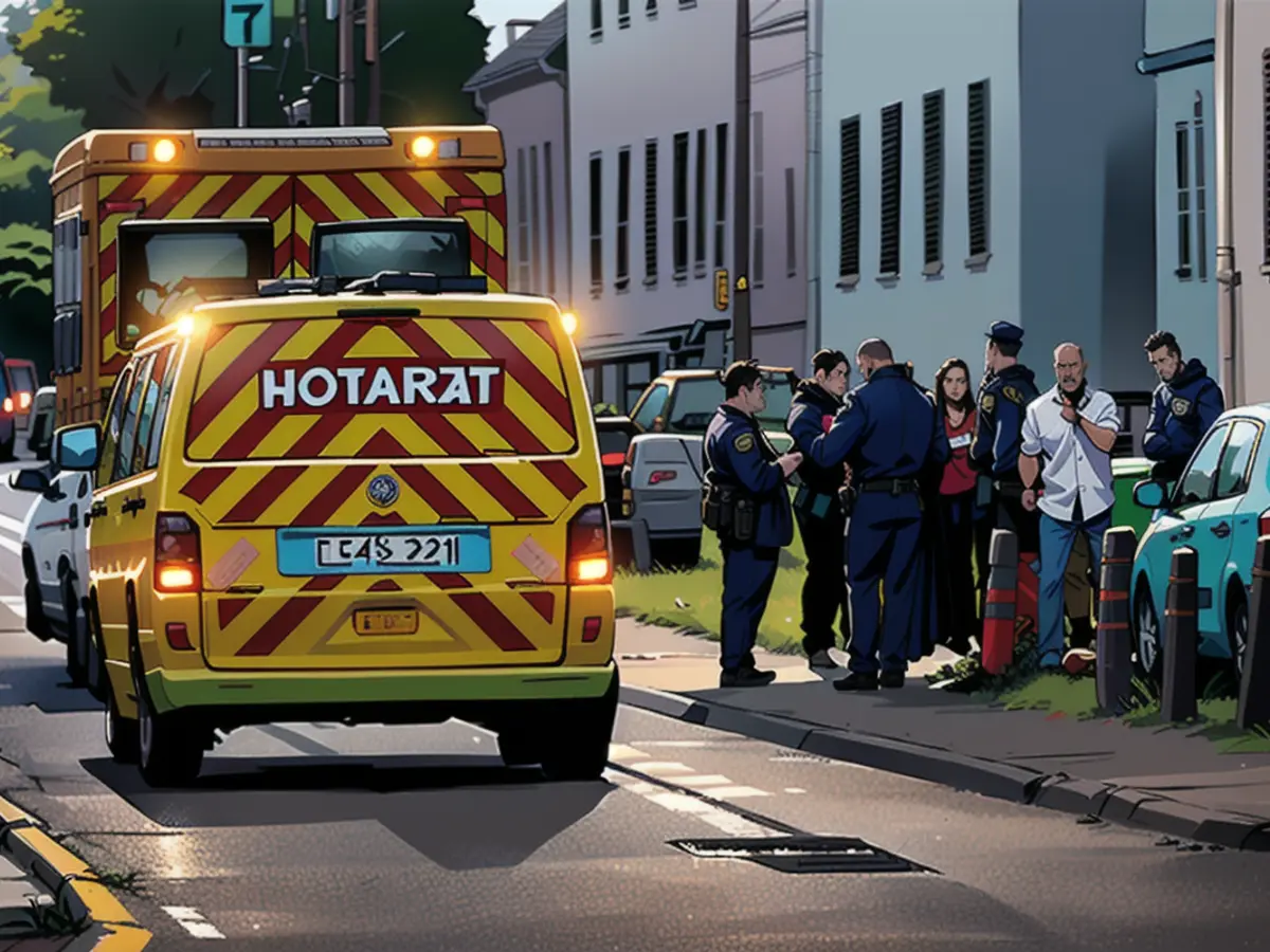 Emergency doctor, ambulance and police in front of the asylum center