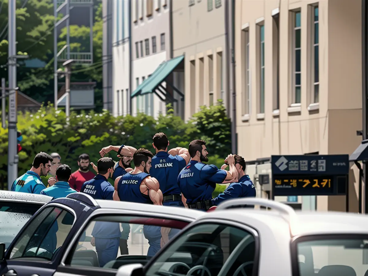 Police and tax investigation in front of an apartment building where a clan member is said to live