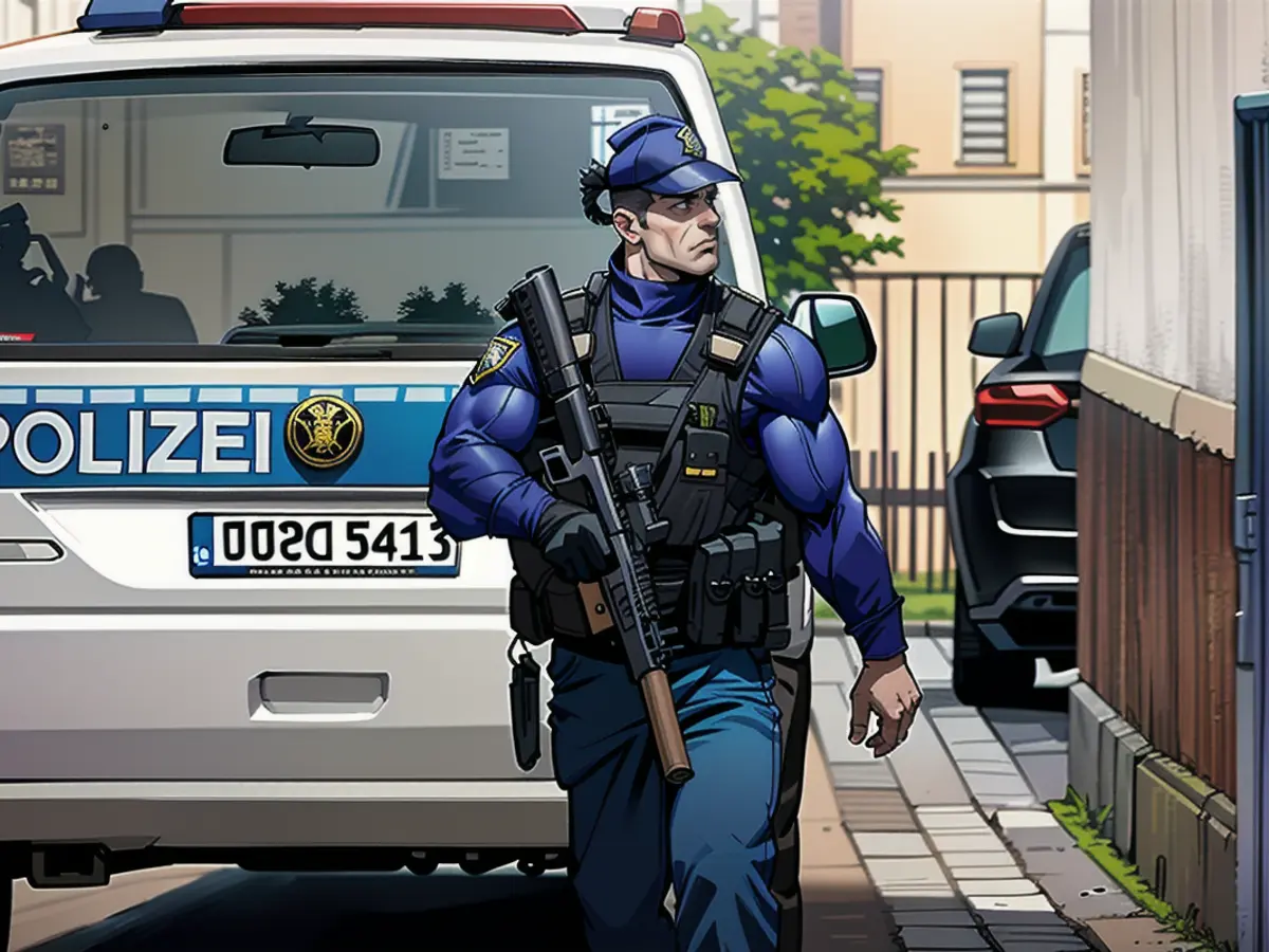 An armed policeman at a driveway