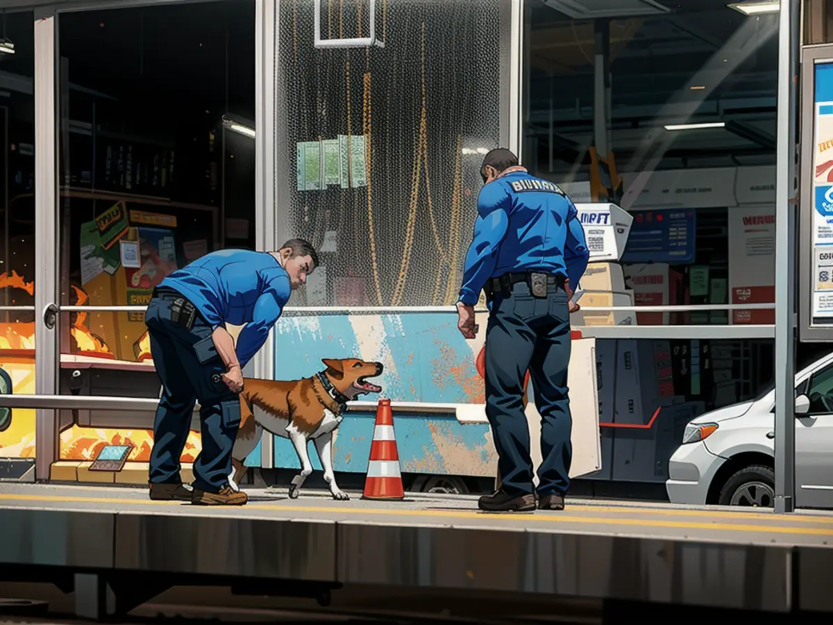 Beamte mit Spürhund bei der Spurensuche am Tatort. An der Bahn-Haltestelle in Hannover-Döhren erschoss Hamada K. (23) den Familienvater