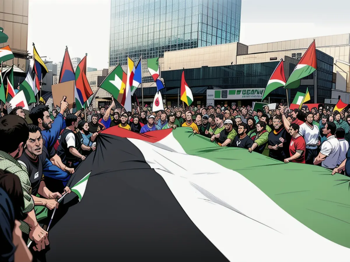 Die Demonstranten entrollten eine riesige Palästina-Flagge