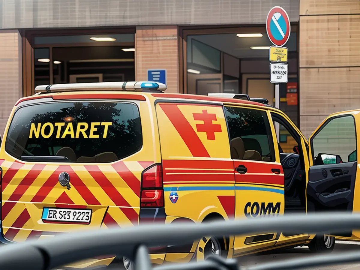 The emergency ambulance in front of the Dresden district court