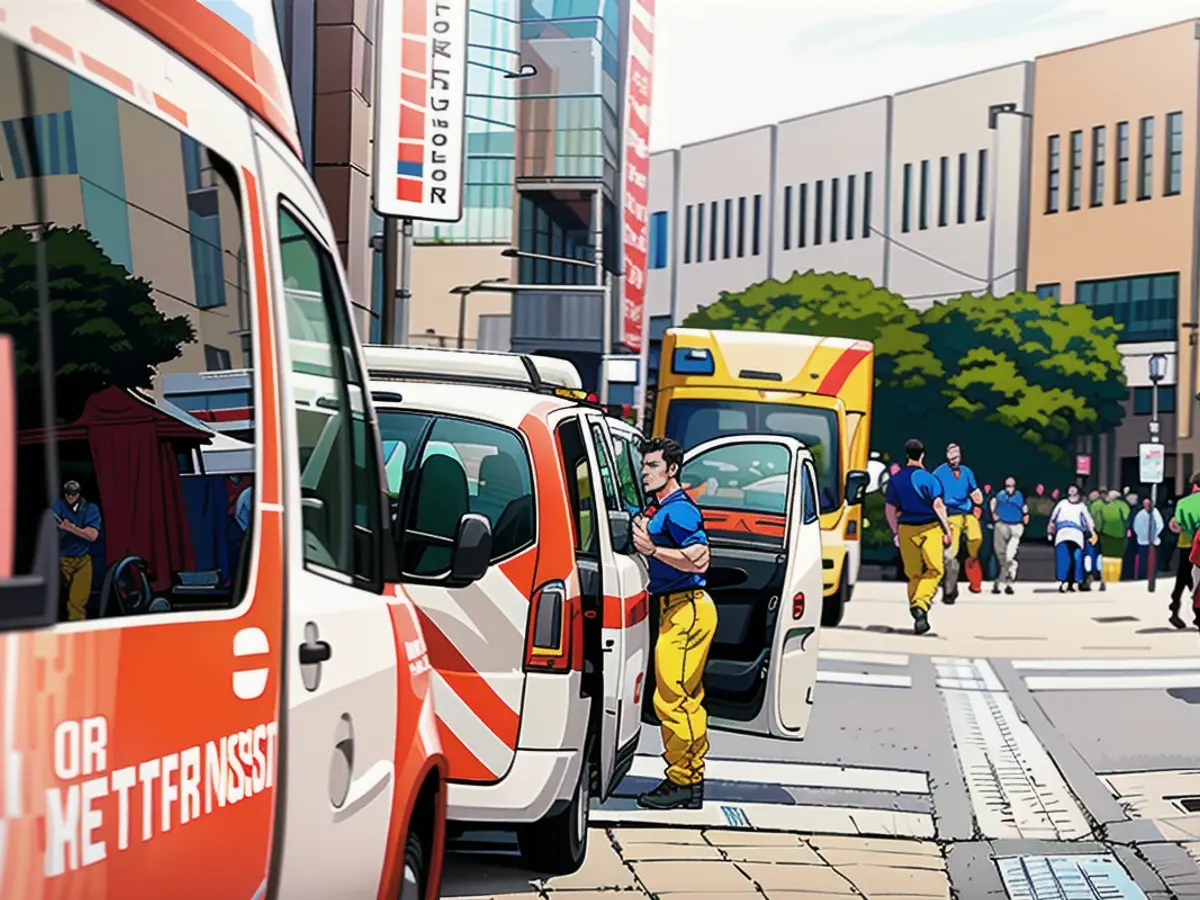 A large contingent of ambulances came to Kennedyplatz to treat the injured