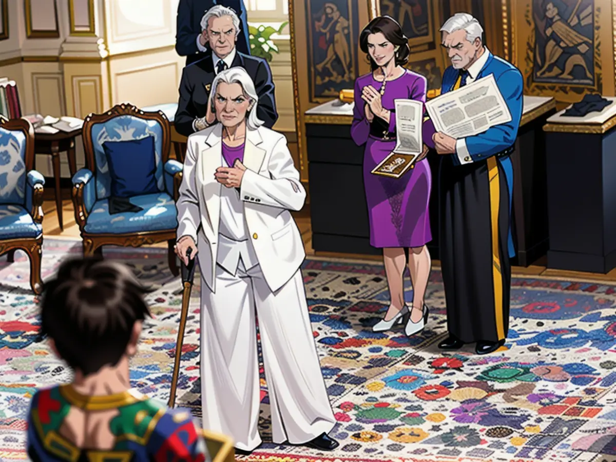 Anni-Frid Reuss leaned on a stick during the awarding of the Order of Knighthood