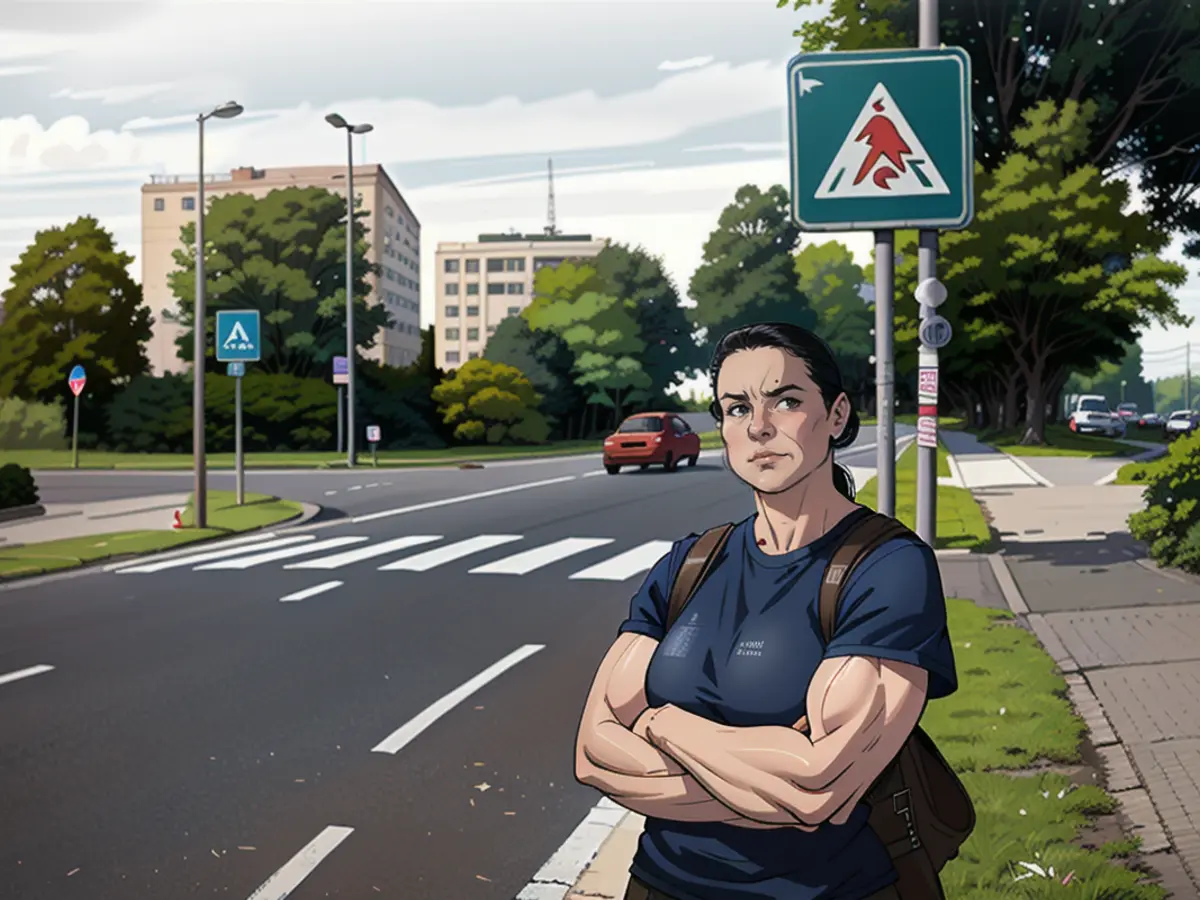 Mother Sandra at the crosswalk where the accident happened