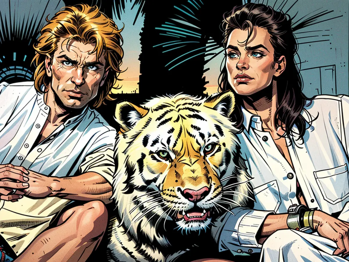 Siegfried & Roy post for a 1990 publicity 